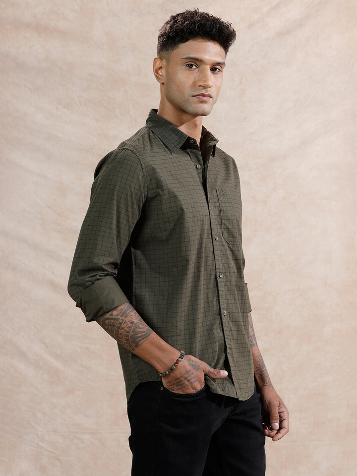 Micro Checks Regular Fit Shirt | Olive
