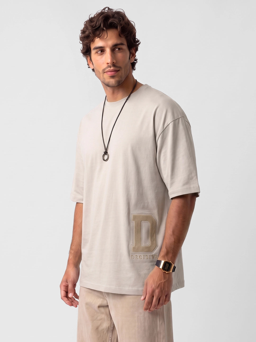 Classic Embroidered Patch Detail T-Shirt | Beige