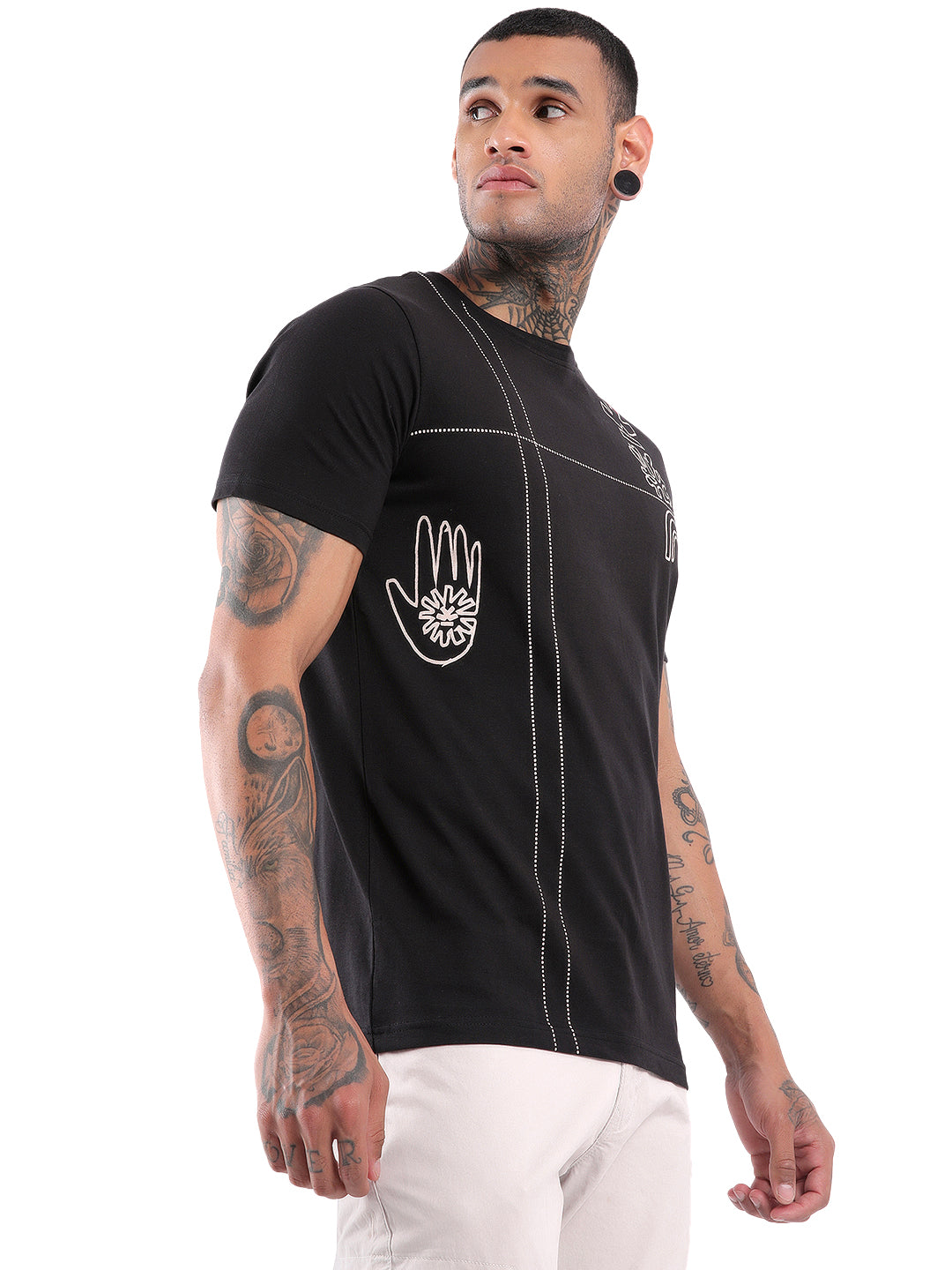 Coral Black Logo Printed T-Shirt