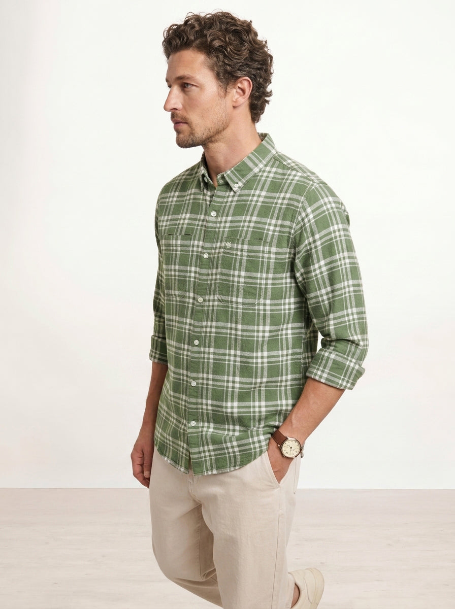 Slim Fit Checkered Shirt | Olive