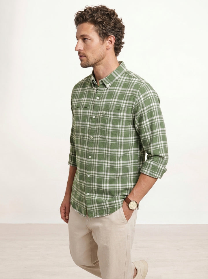 Slim Fit Checkered Shirt | Olive