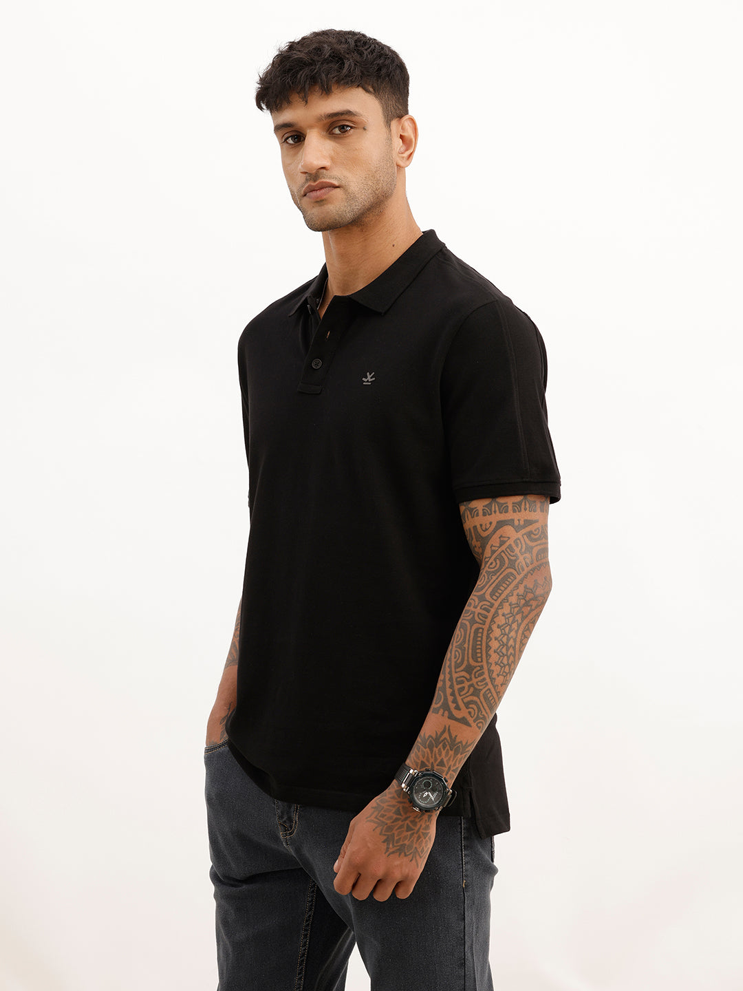 Solid Slim Fit Polo T-Shirt | Black
