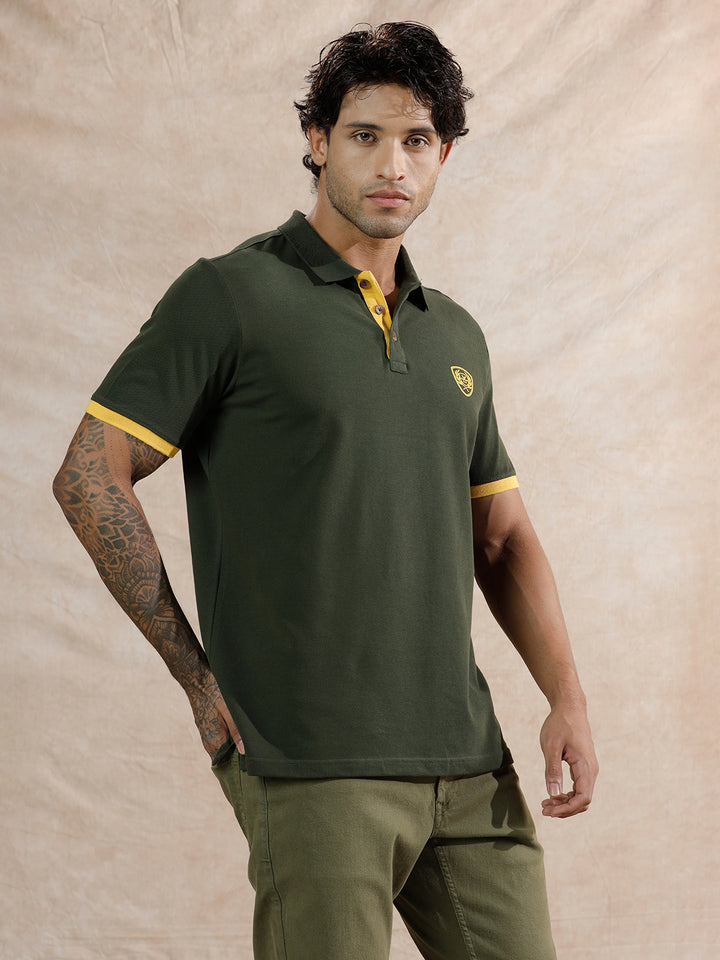 Varsity Crest Slim Fit Polo T-Shirt | Olive