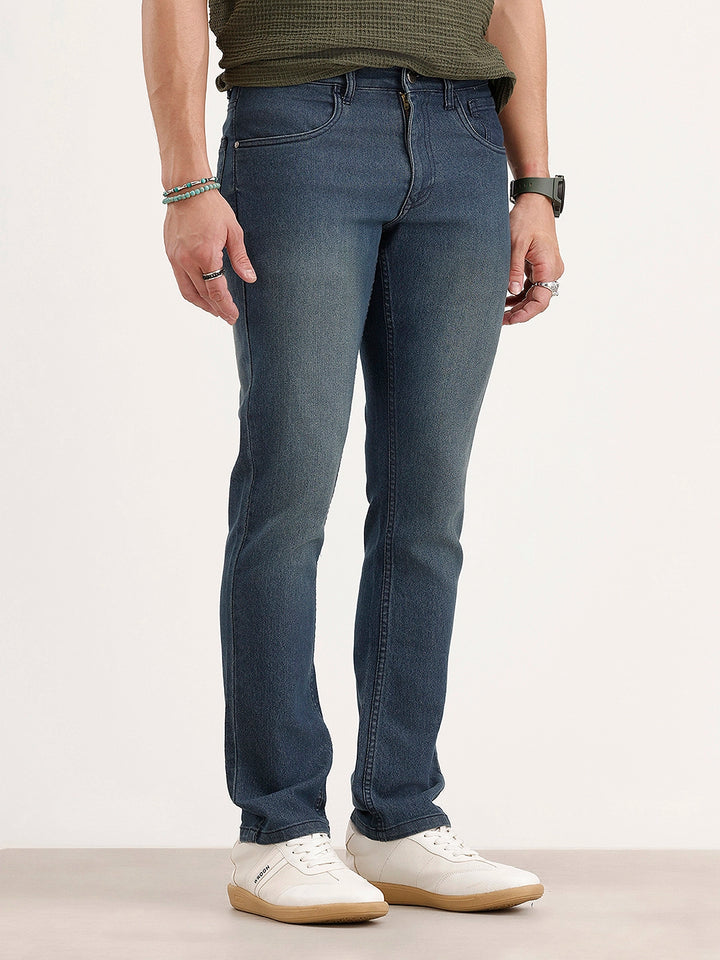 Straight Fit Faded Denim Jeans | Blue