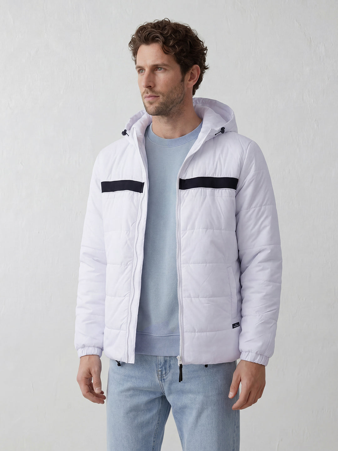 Solid Hooded Puffer Jacket | White