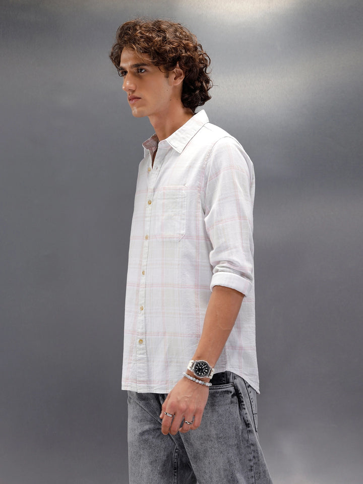 Checkered Full Sleeve Slim Fit Shirt | Light Green