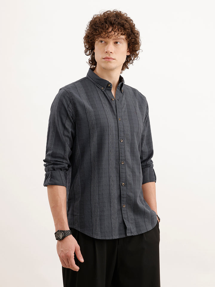 Slim Fit Striped Shirt  | Dark Grey