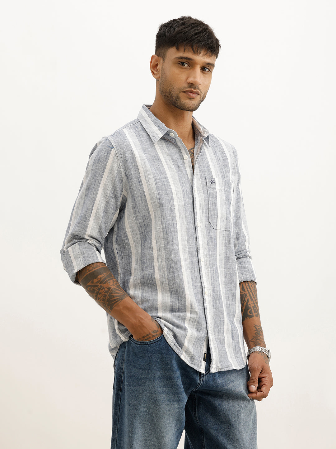 Classic Slim Fit Striped Shirt | White