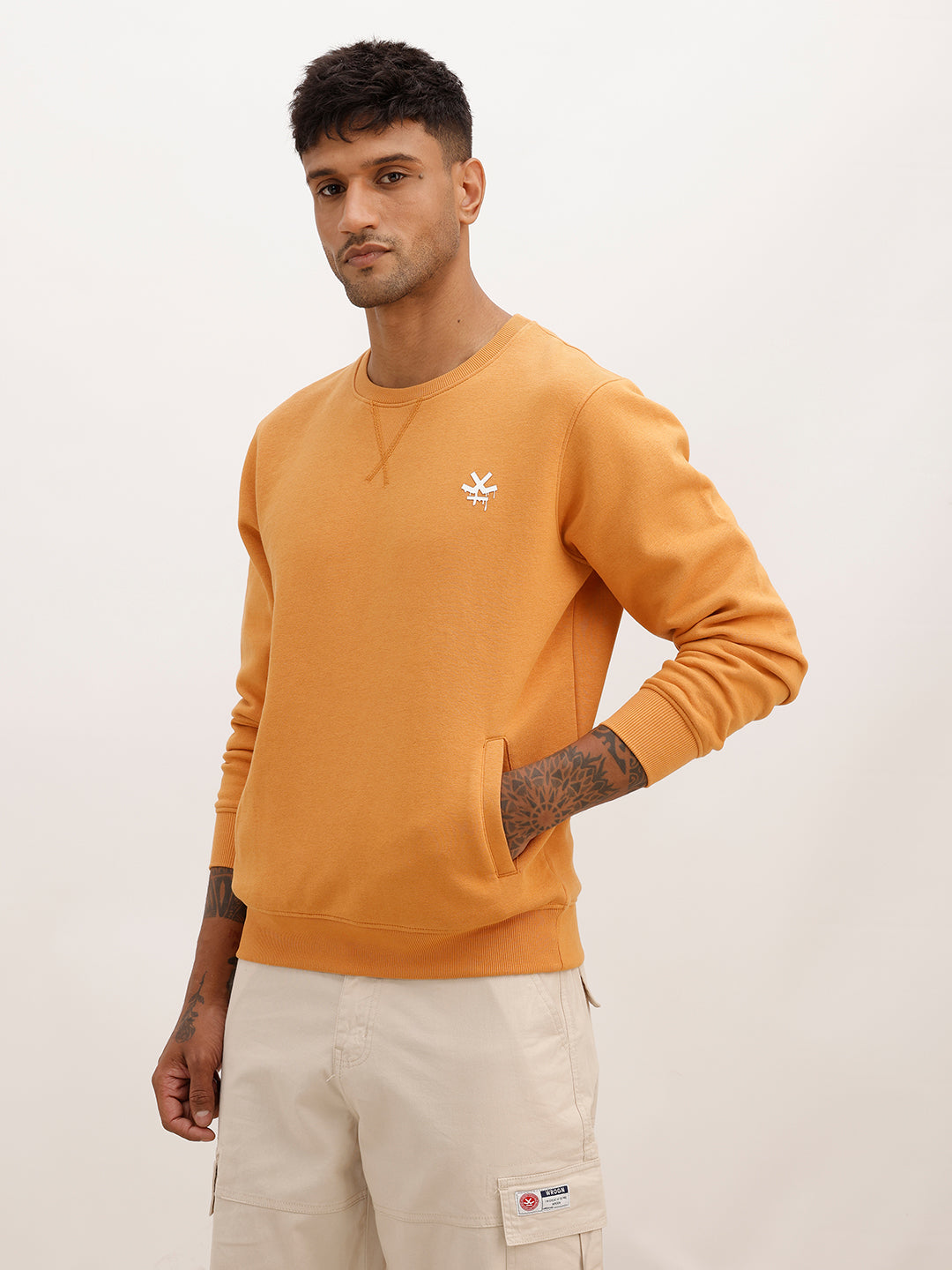 Solid Placement Printed Sweatshirt | Orange