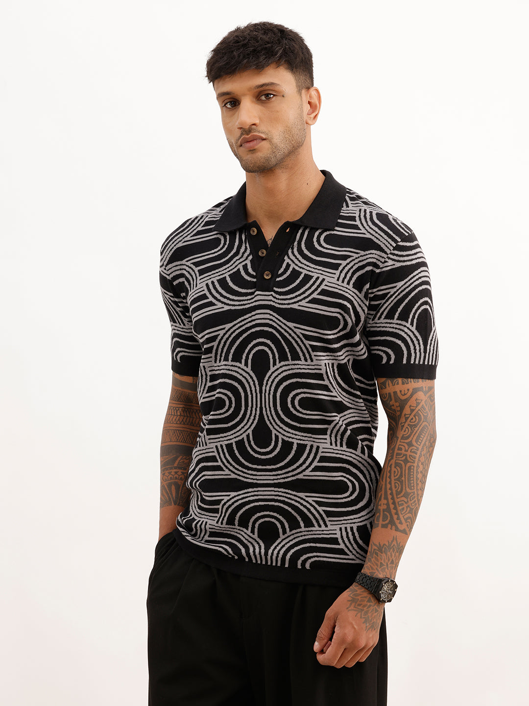 Classic Comfort Fit Jacquard Shirt | Black