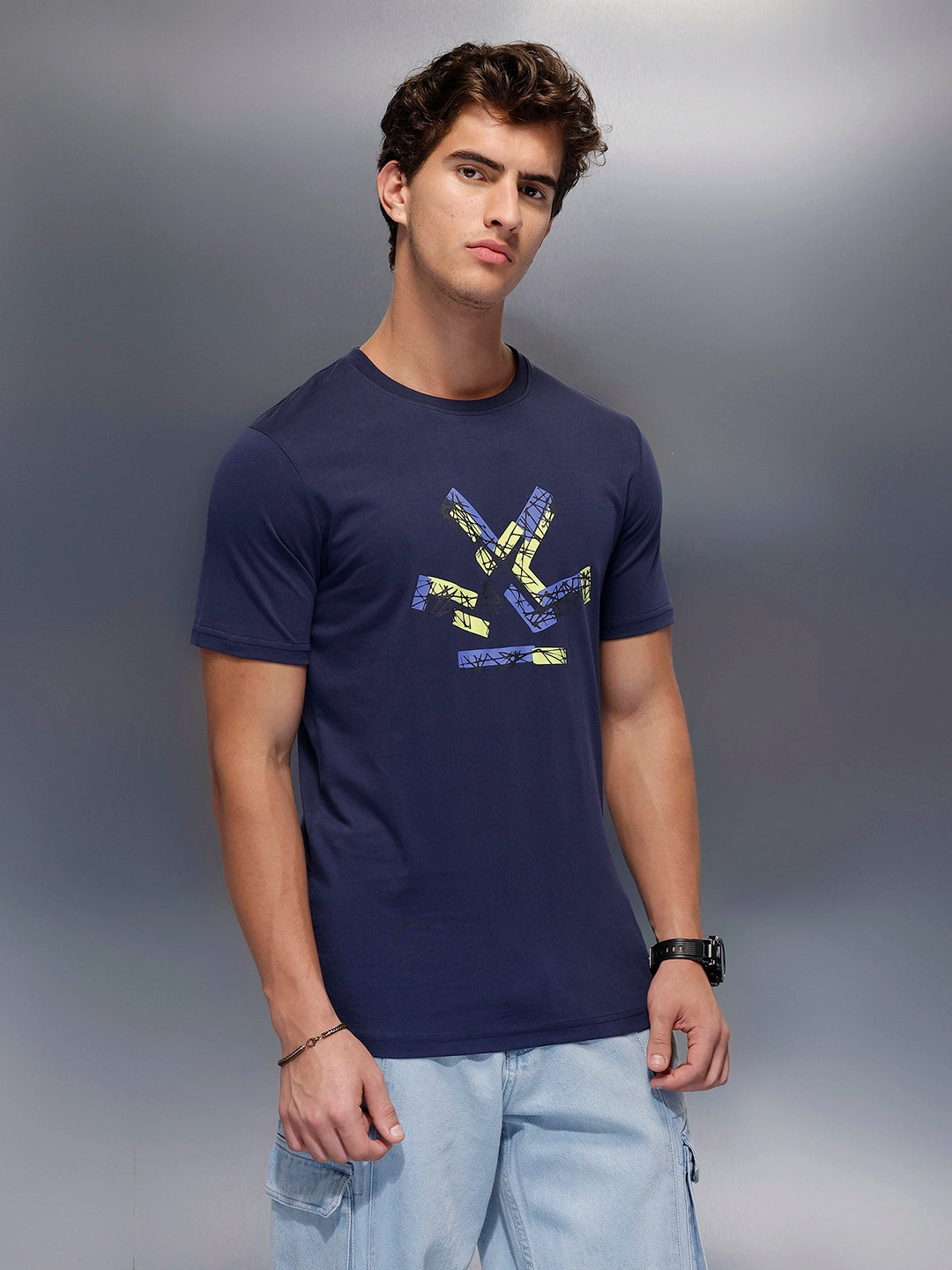 Classic Placement Printed T-Shirt   |  Navy Blue
