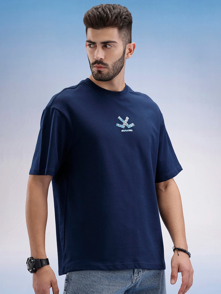 Oversized Fit Puffer Back Printed T-Shirt | Navy Blue