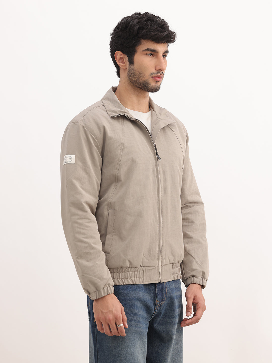 Solid Comfort Fit Puffer Jacket | Beige