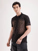 Slim Fit Pannel Printed Polo T-Shirt  | Black