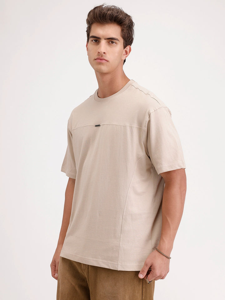 Oversized Cut & Sew T-Shirt | Beige