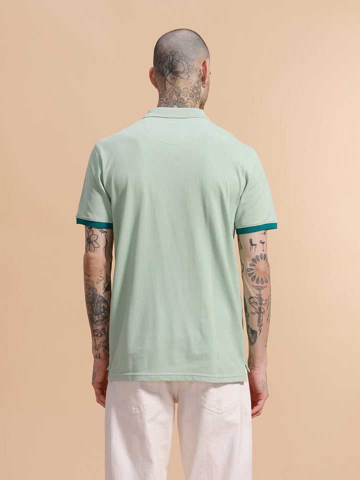 Contrast Rib Pique Polo T-Shirt | Beige