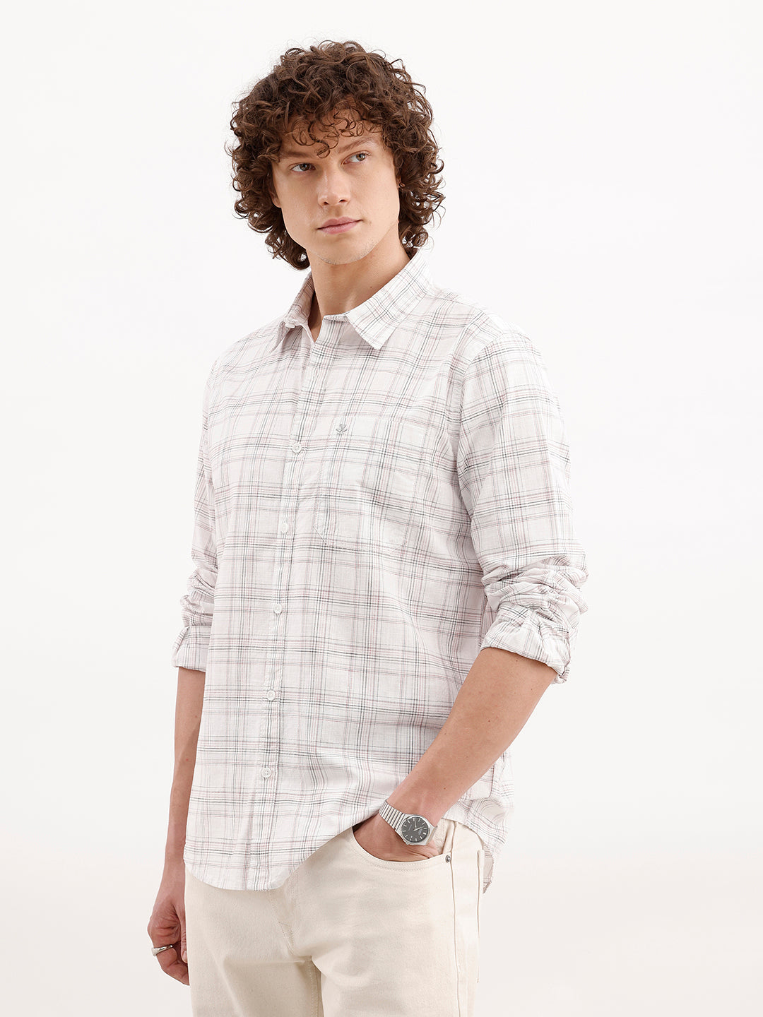 Checkered Slim Fit Shirt | White