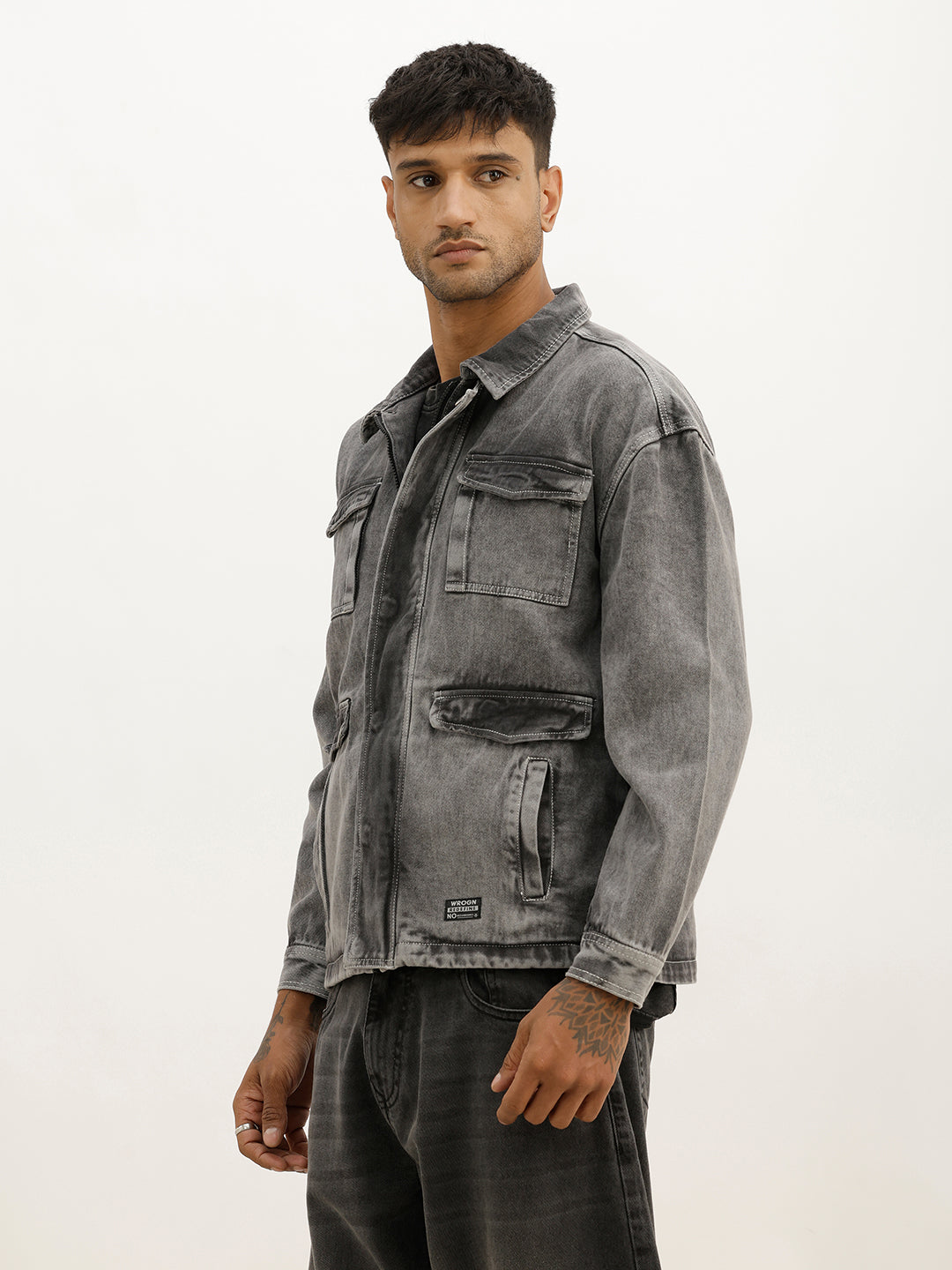 Slim Fit Douible Pocket Denim Jacket | Grey