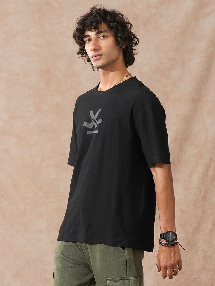 Heavy GSM Raw Edge Collar T-Shirt | Black