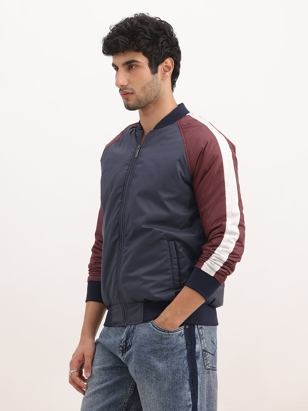 Relaxed Fit Bomber Jacket | Navy Blue