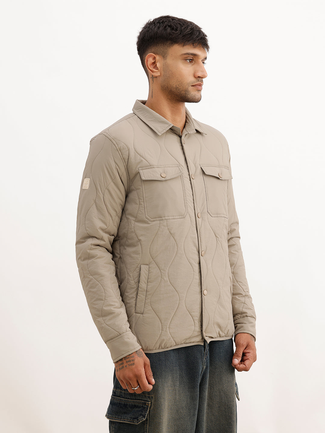 Solid Regular Fit Puffer Jacket | Grey