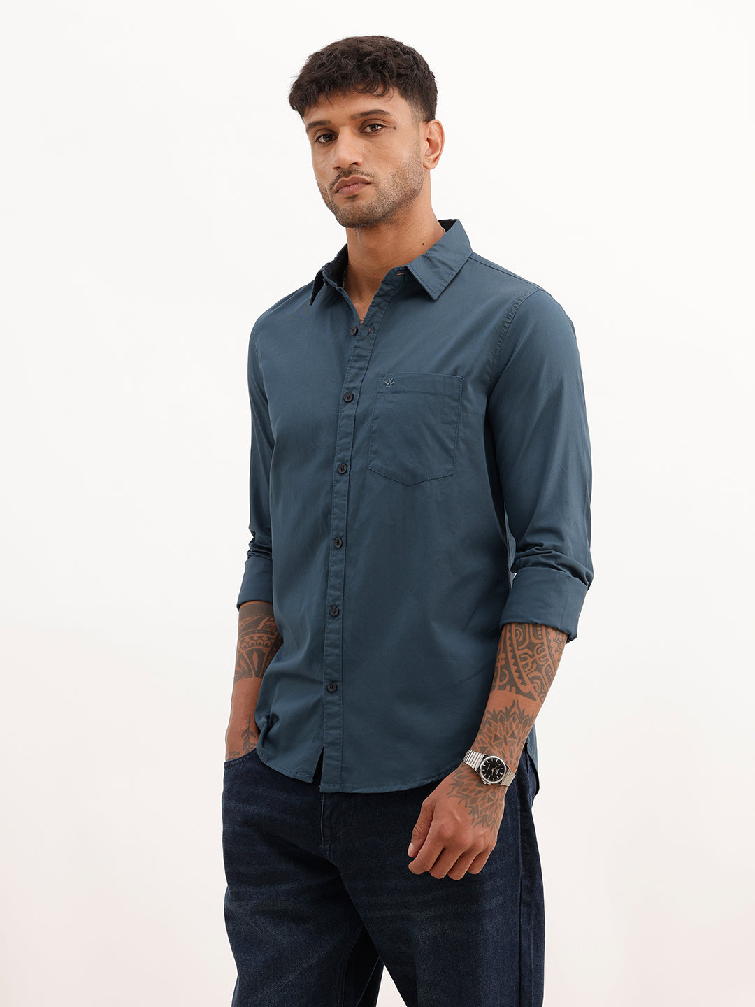 Regular Fit Solid Full Sleeve Shirt | Navy Blue | WVSH2571F