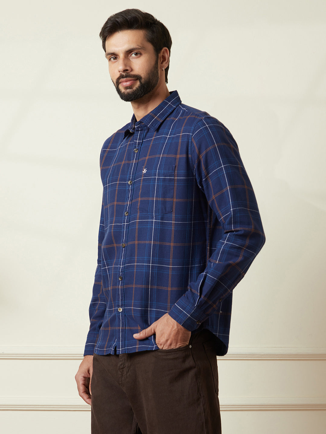 Checked Long Sleeve Shirt in Blue