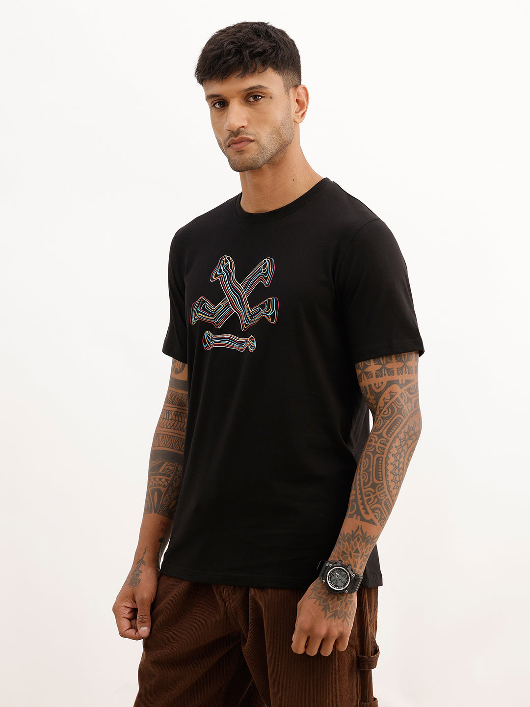 Slim Fit Placement Printed T-Shirt | Black