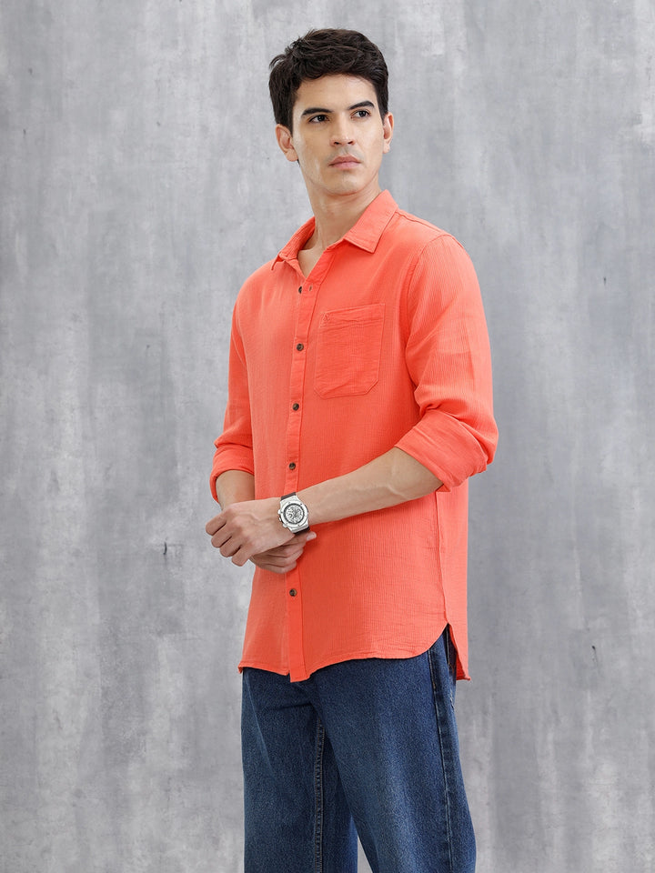 Solid Regular Fit Shirt | Orange