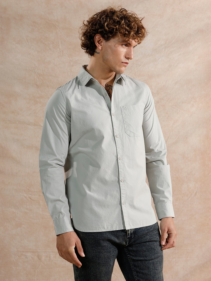 Solid Regular Fit Cotton Shirt | Grey