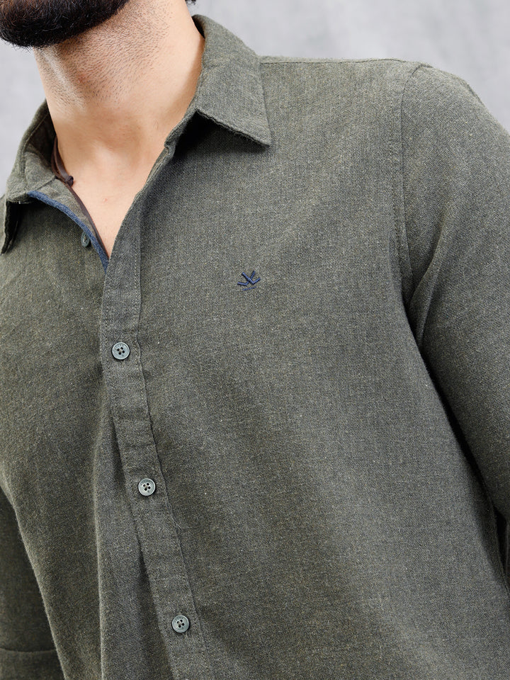 Melange Fabric Smart Shirt In Slim Fit | Olive