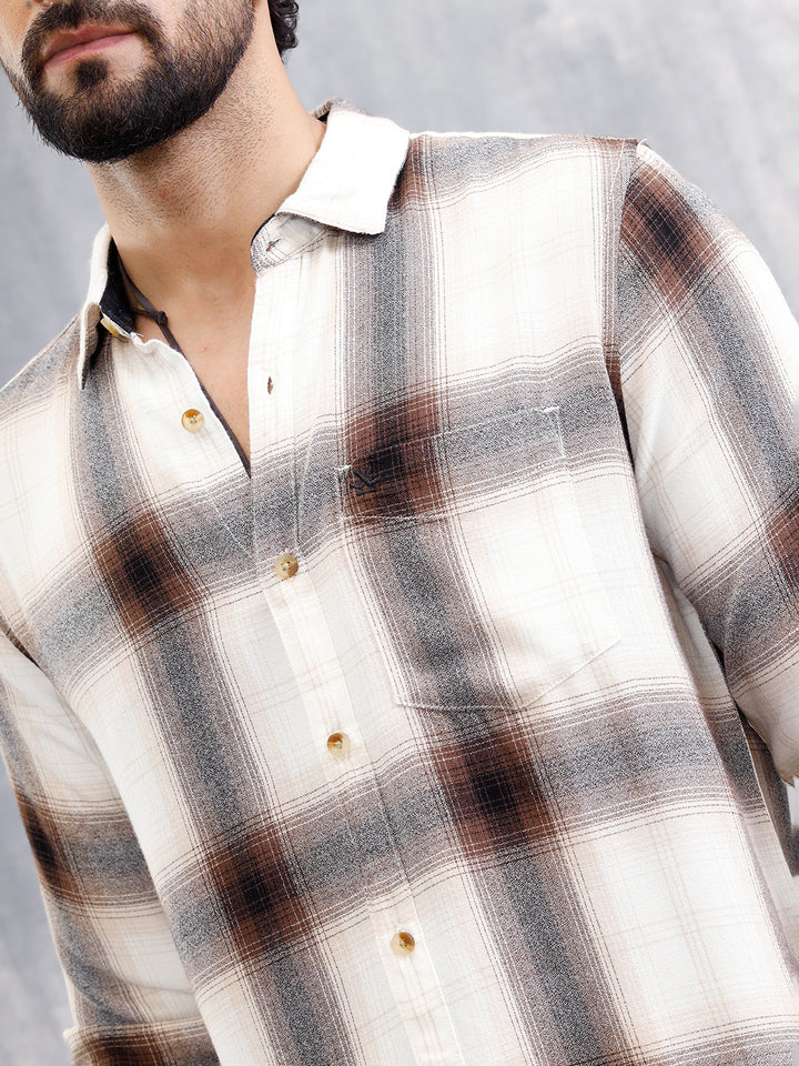 Large Scale Check Shirt In Crepe Fabric | Khaki