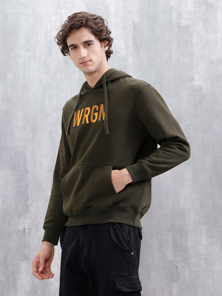 Wrogn Oversized Graphic Hoodie For Men | Olive