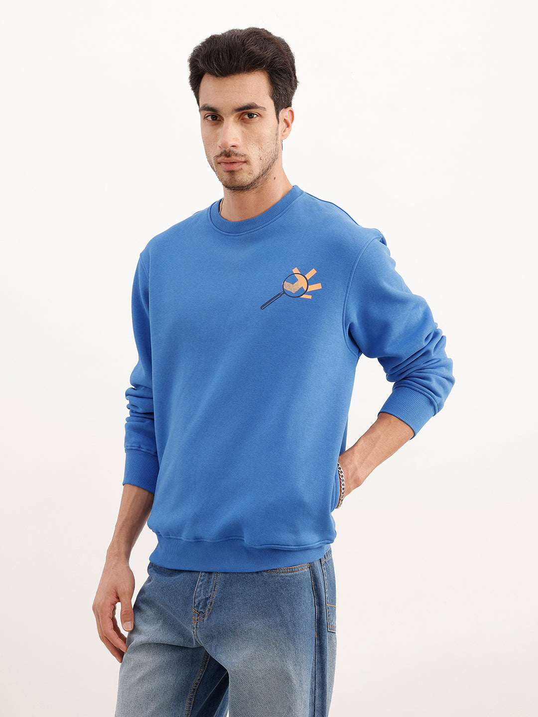 Comfort Fit Placement Printed Sweatshirt | Blue | WVSS9019F