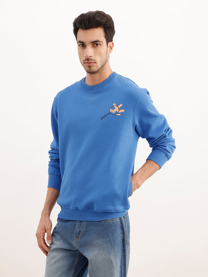 Comfort Fit Placement Printed Sweatshirt | Blue