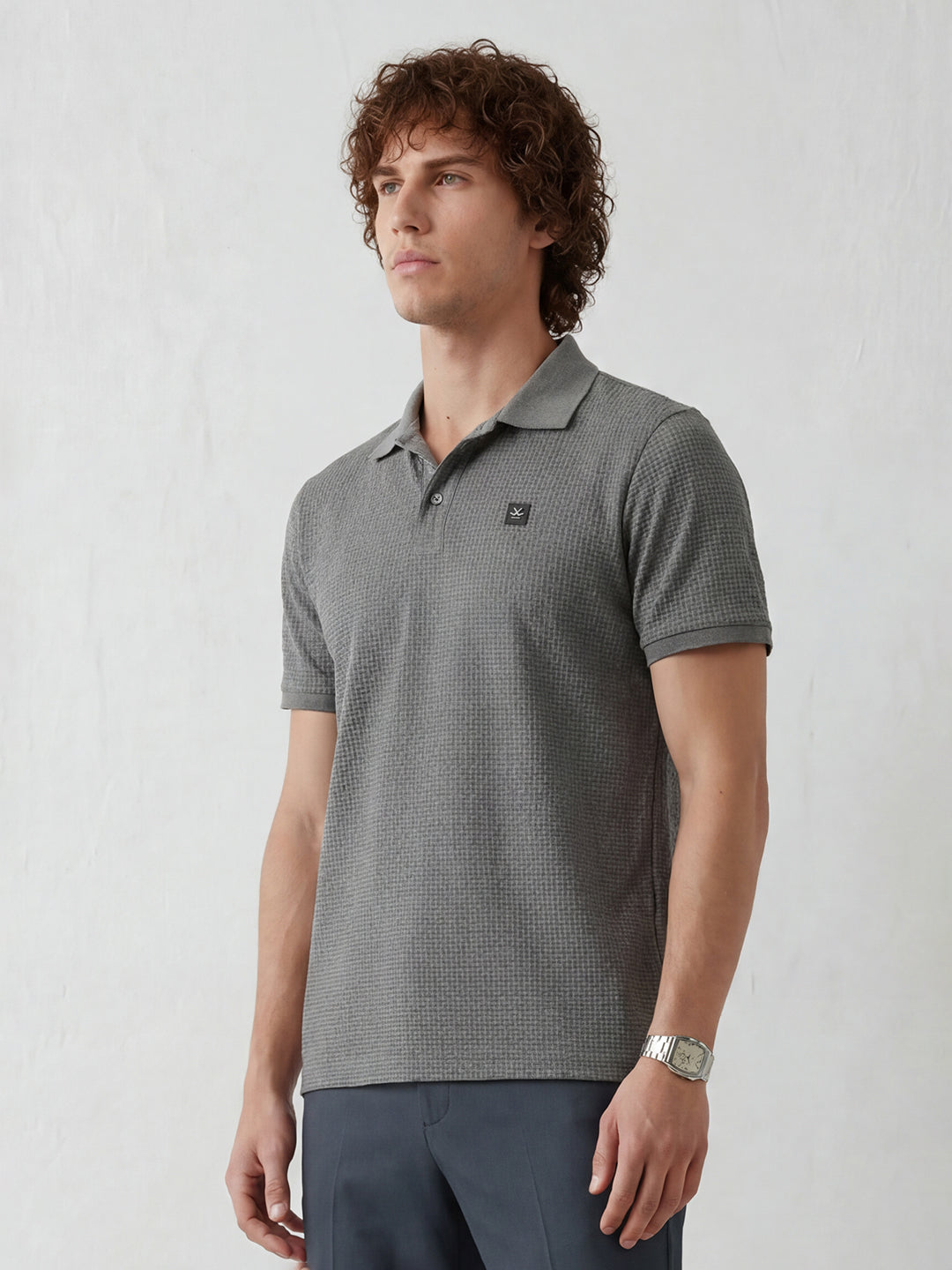Textured Slim Fit Polo T-Shirt | Dark Grey