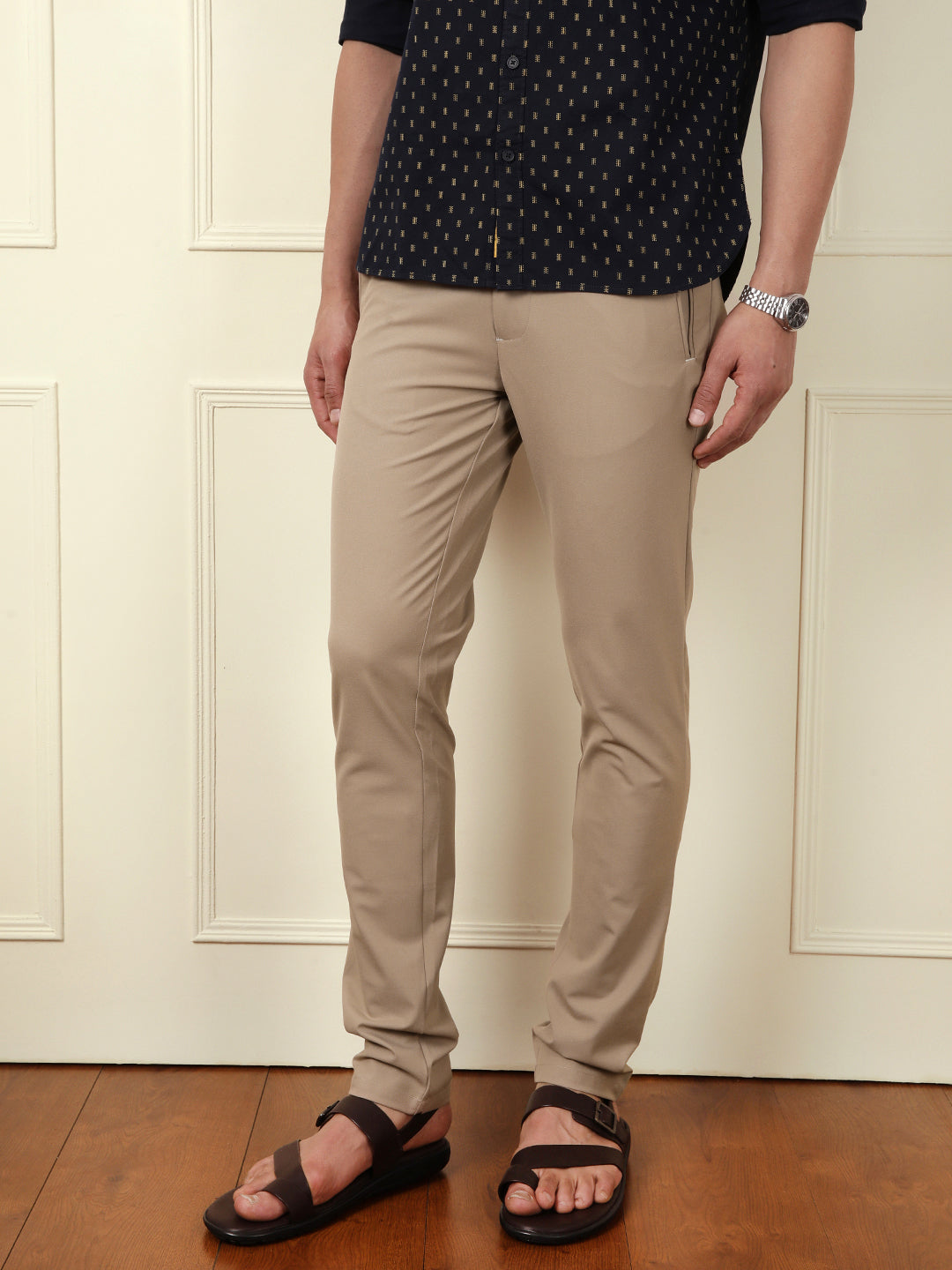Casual Beige Elastic Waist Trousers