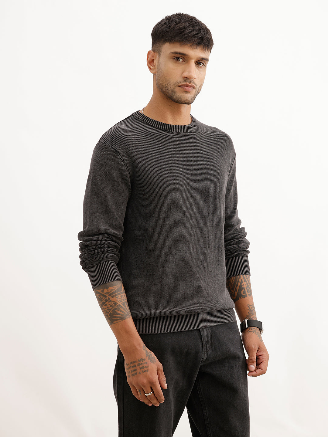 Regular Fit Textured Knited Sweater | Grey