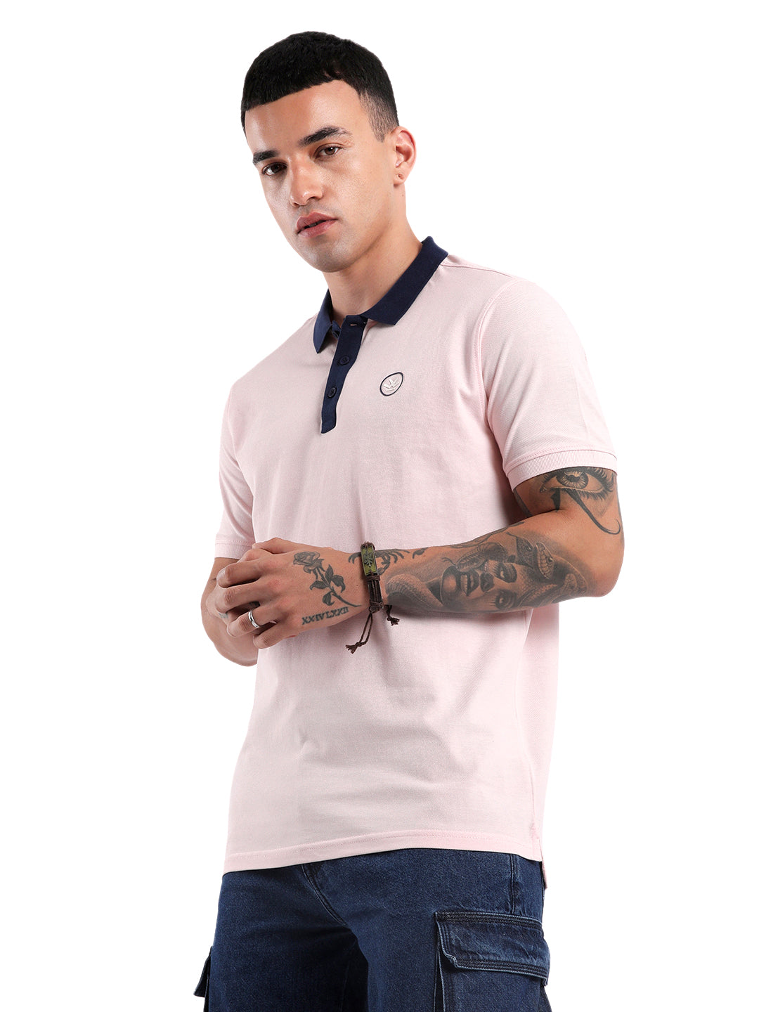 Pink Swerve Contrast Polo T-Shirt