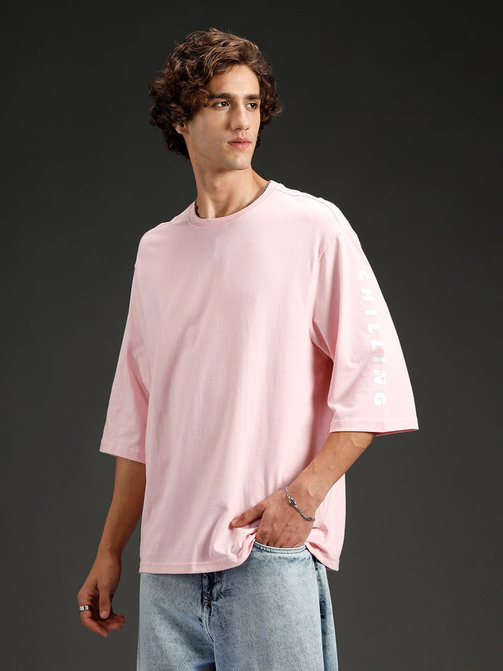 Men's Oversized Placement Print T-shirt | Pink