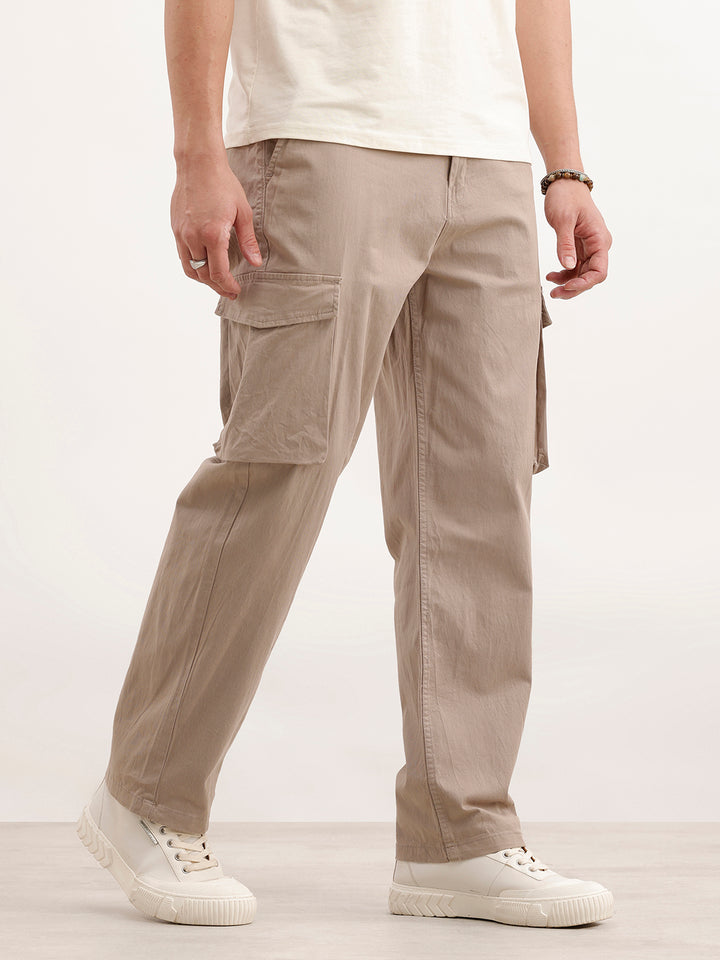 Loose Fit Cotton Blend Trouser  | Beige