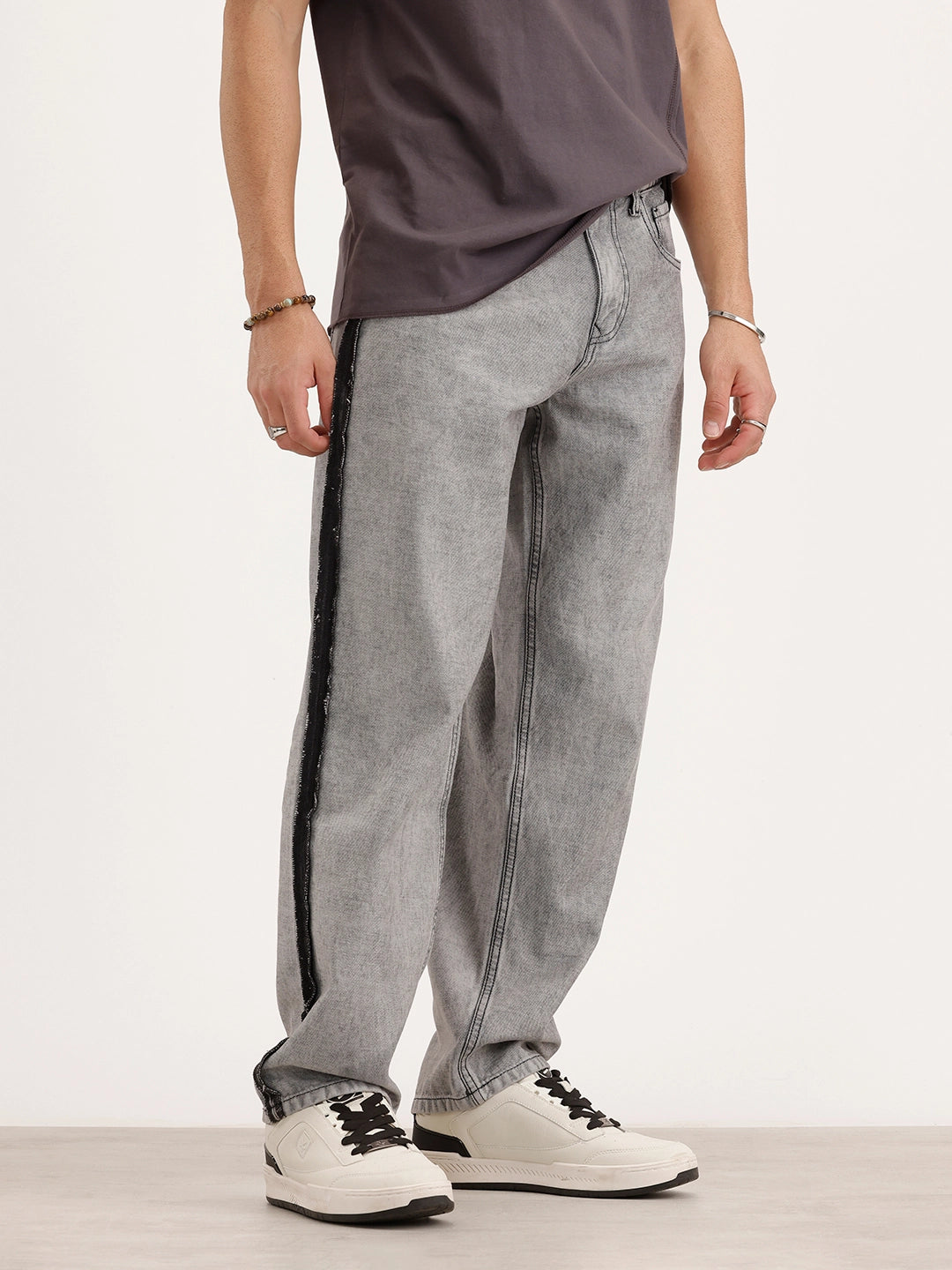 Loose Fit Cut & Sew Denim Jeans | Grey
