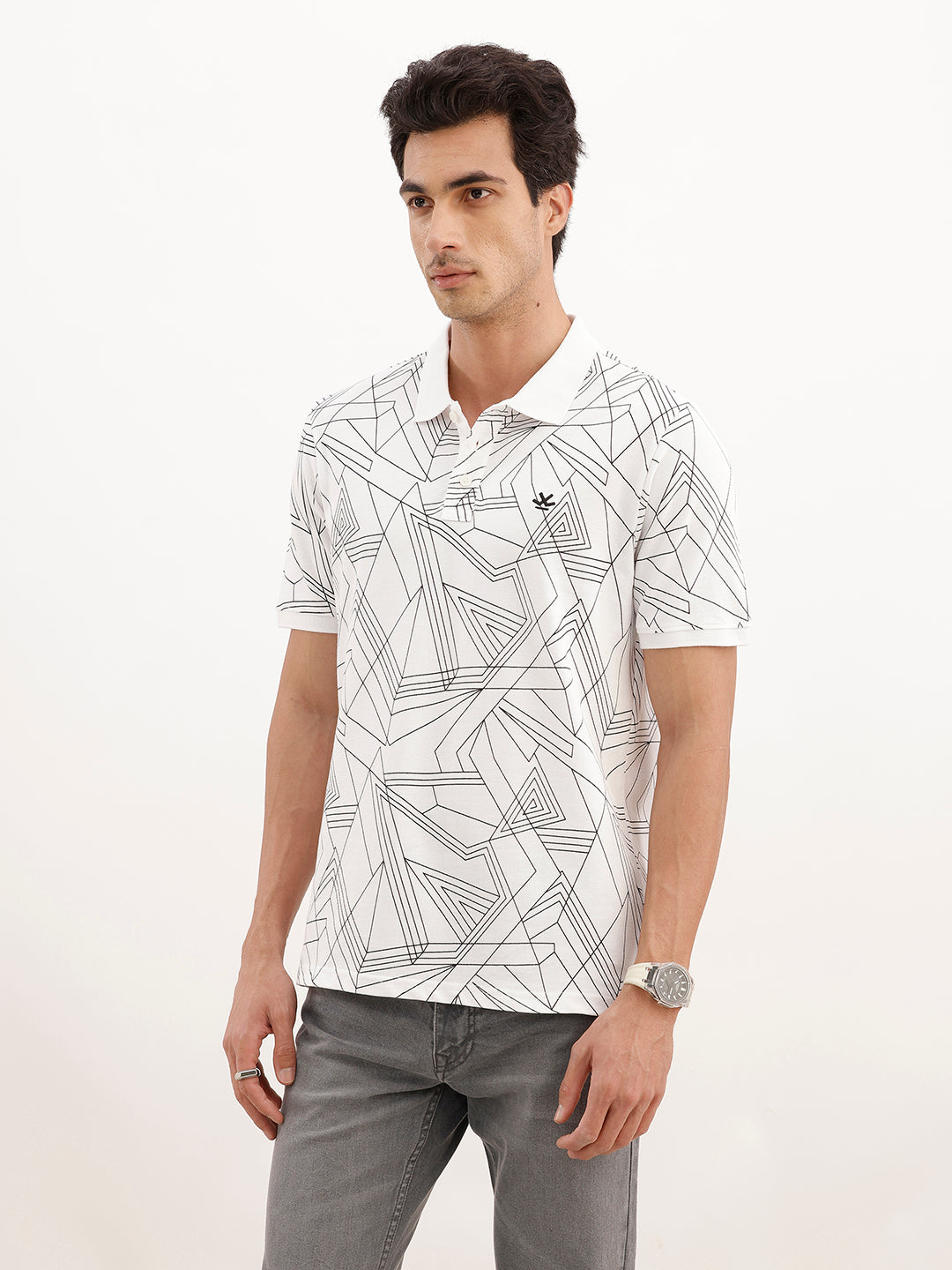 Slim Fit AOP Polo T-Shirt | White