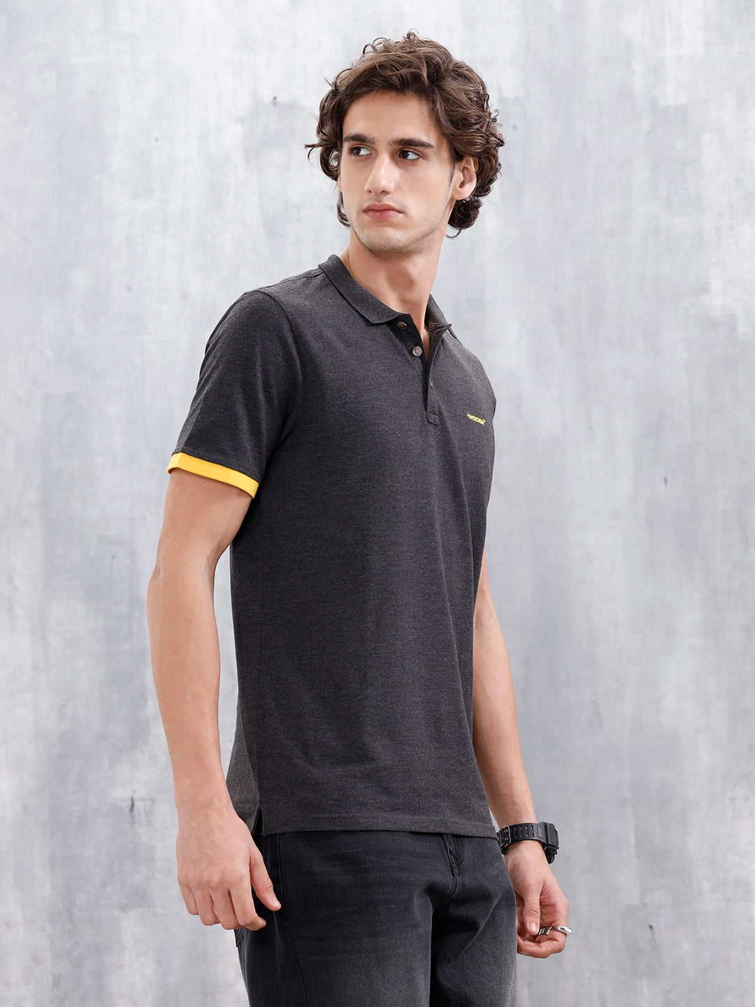 Regular Fit Polo T-Shirt With Contrast Trim Details | Dark Grey