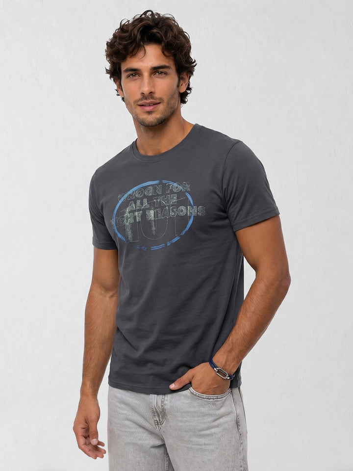 Slim Fit Placement Printed T-Shirt | Grey