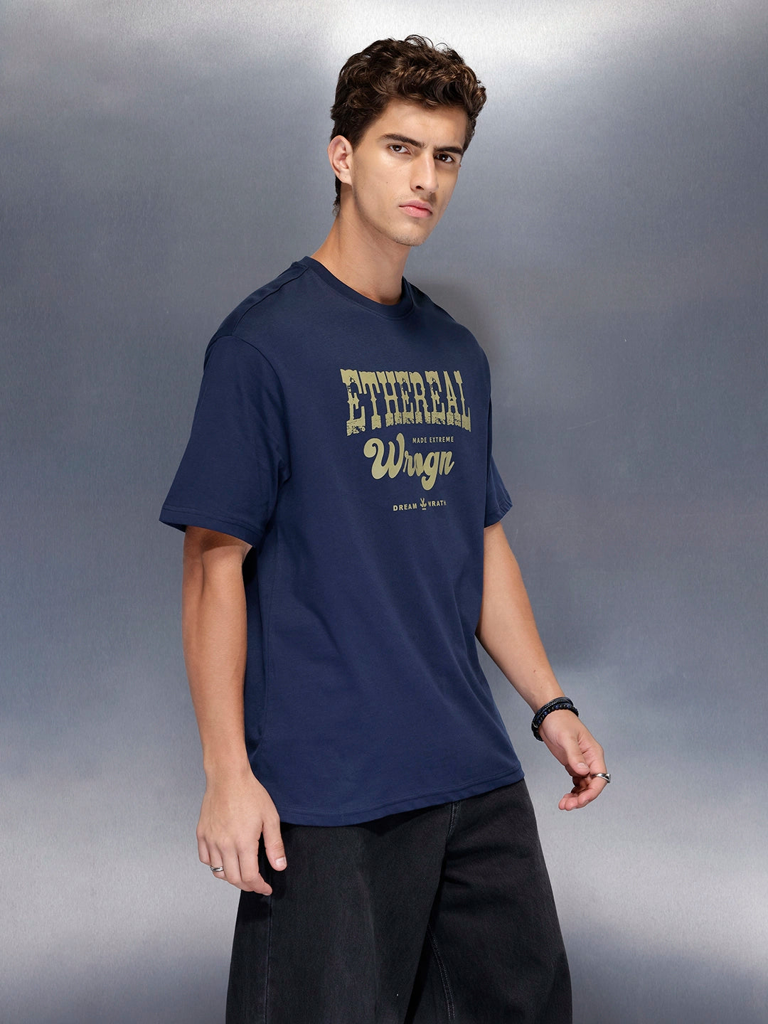 Men’s bold front print cotton t-shirt | Navy Blue