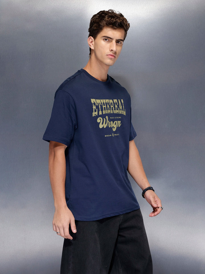 Men’s bold front print cotton t-shirt | Navy Blue
