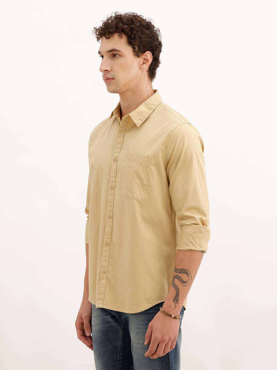 Solid Regular Fit Full Sleeve Shirt | Khaki