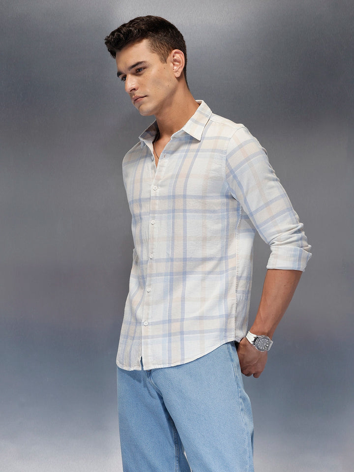 Men's casual check design slimfit shirt | Light Blue