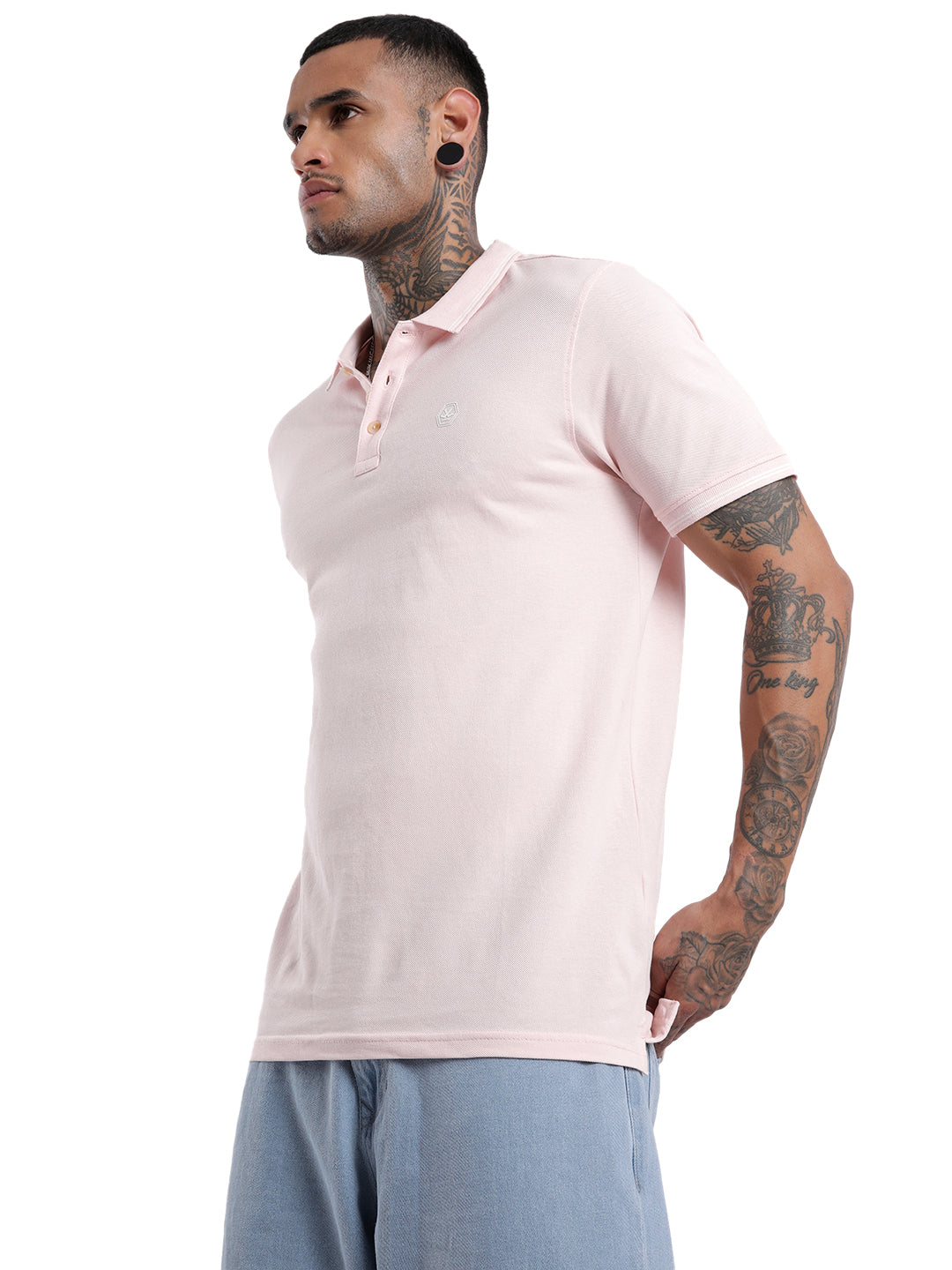 Classic Solid Pink Tipping Polo T-Shirt